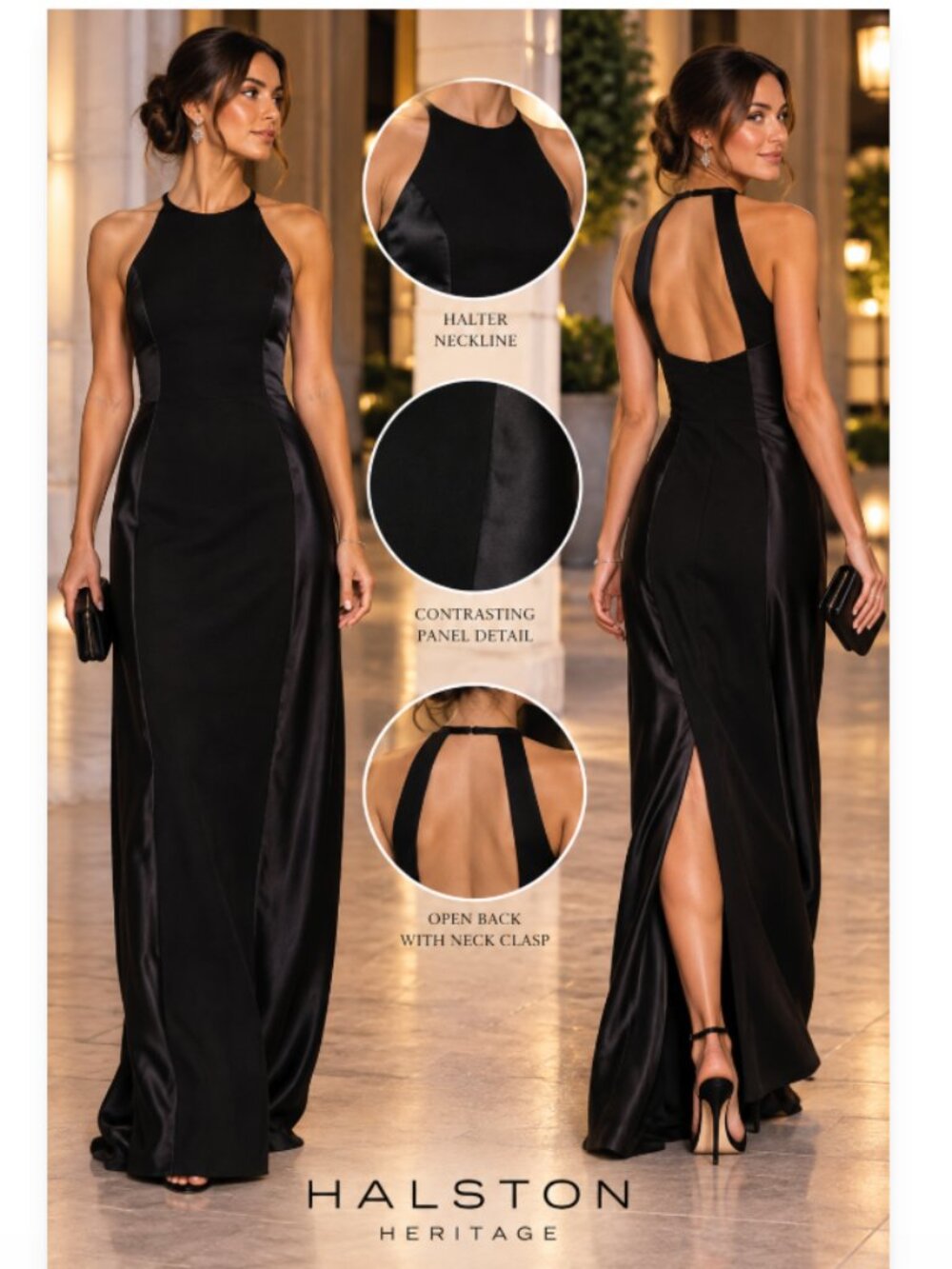 Halston Heritage Black Mixed Media Open Back Maxi Dress Size 2 Back Slit